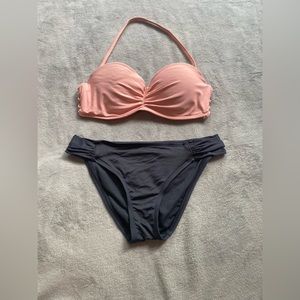 Peach And Grey Bikini Set